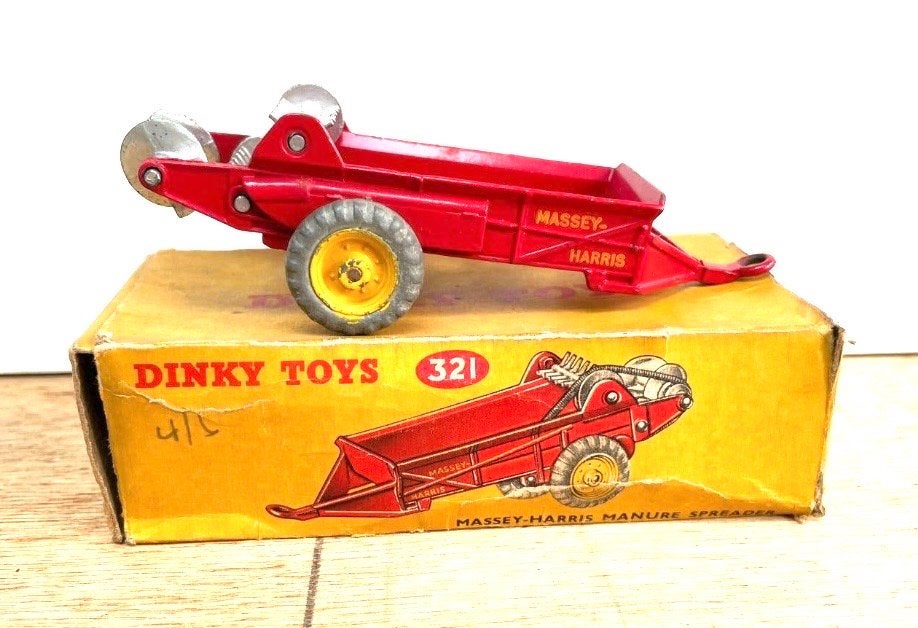 Dinky Toys 321 Massey-Harris Manure Spreader met doos, Antiek en Kunst, Antiek | Speelgoed, Ophalen of Verzenden