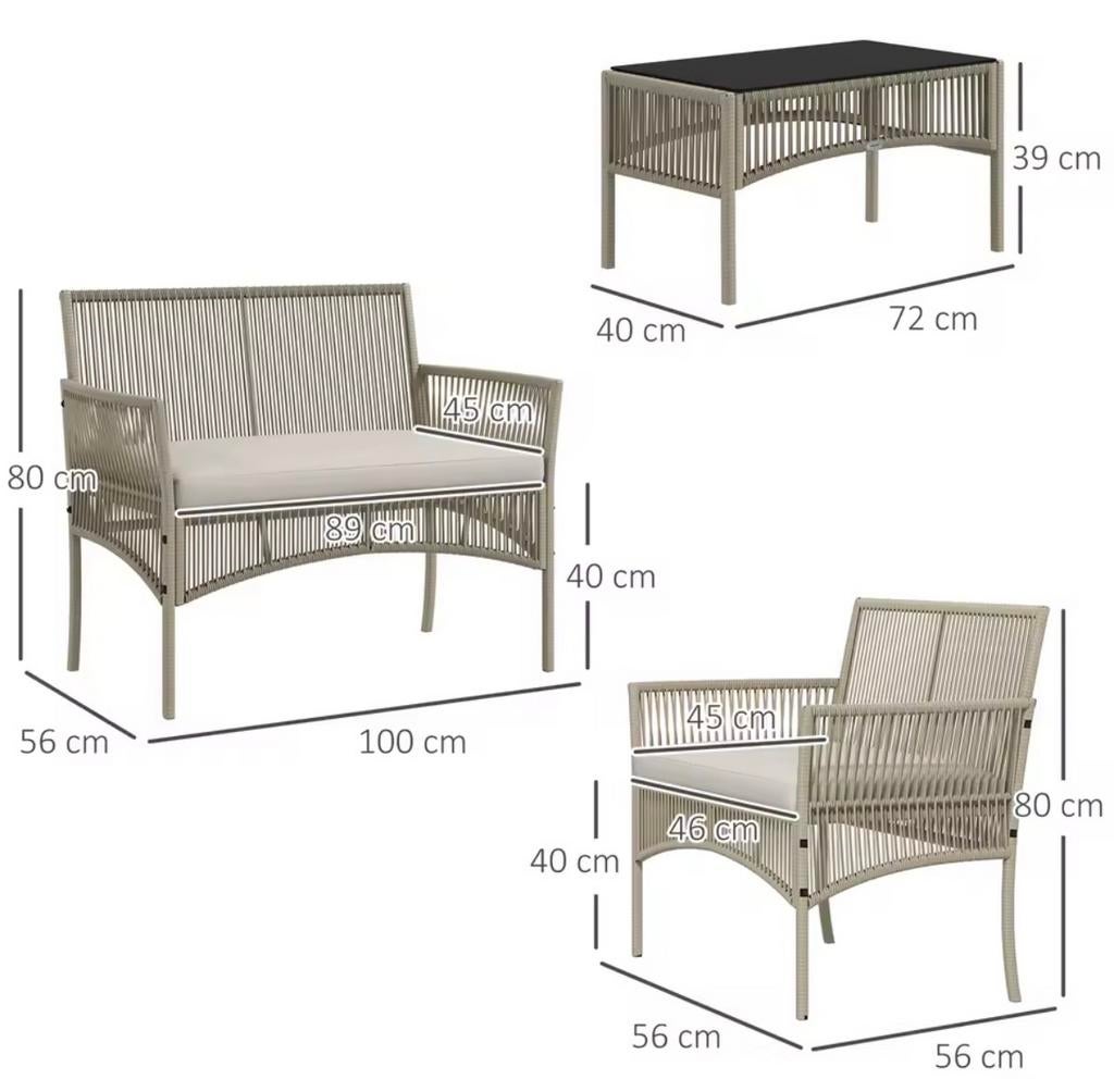Luxe 4-delige Tuinset - Modern Design, 4 zitplaatsen, Kunststof, Verzenden, Nieuw