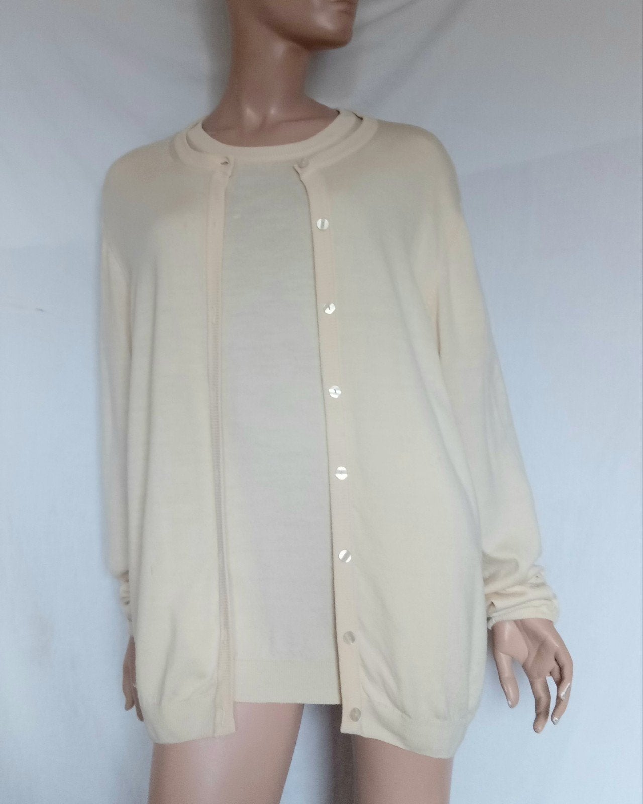 PETER HAHN Twinset , Maat 44 - 46 , PURE NEW WOL, Ophalen of Verzenden, Zo goed als nieuw, Maat 42/44 (L), Overige kleuren