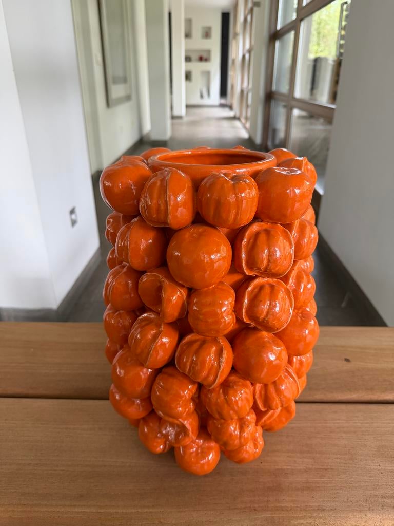 KARE Design Vaas Sicily 41cm Oranje Keramiek, Ophalen of Verzenden