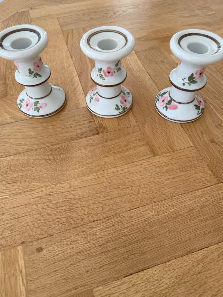 Vintage Porseleinen Kandelaars - Set van 3 met Bloemen, Ophalen of Verzenden, Keramiek of Aardewerk