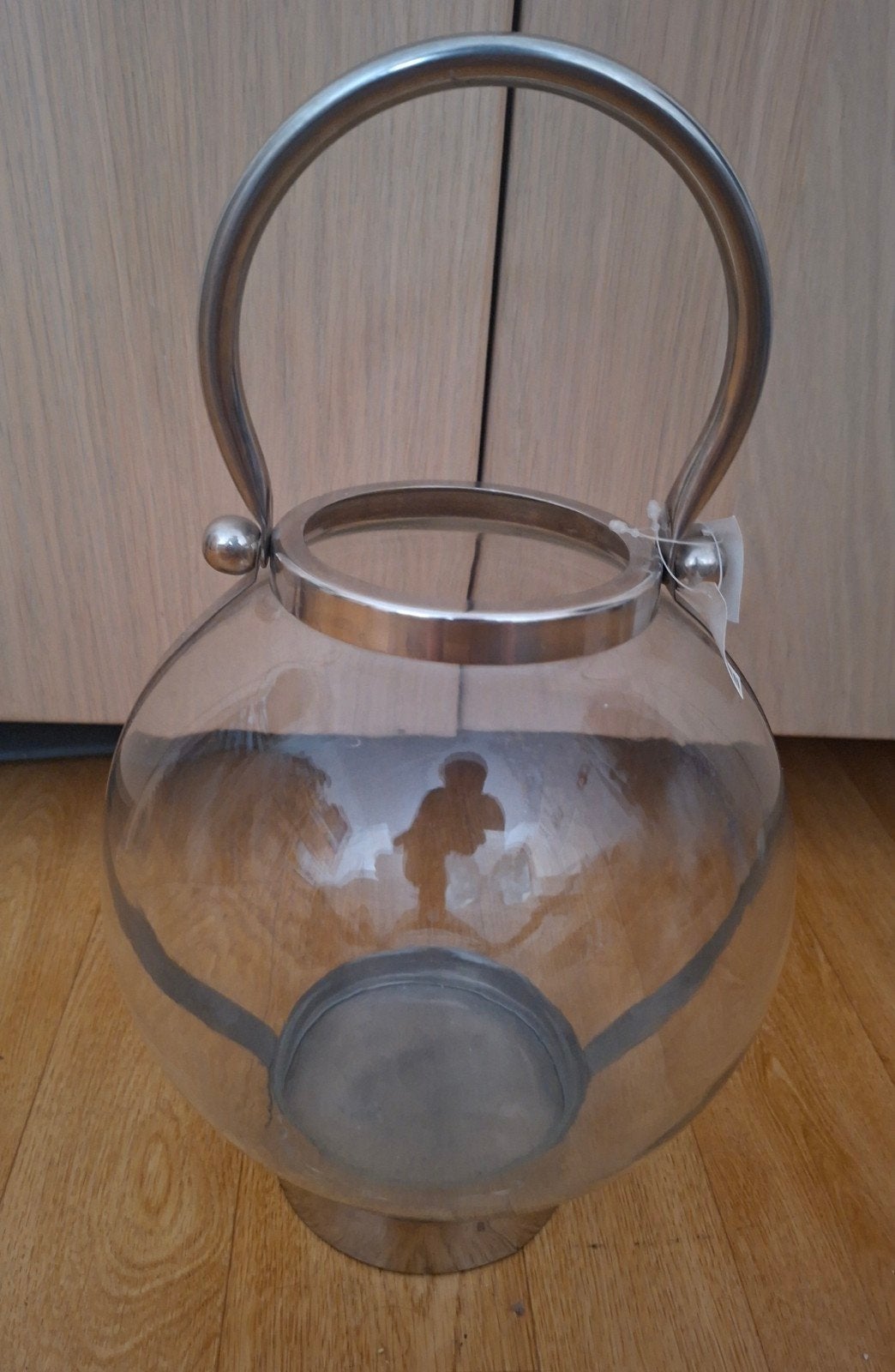 Glazen windlicht / tuinlamp met metalen hengsel, Ophalen, Windlicht, Nieuw, Glas
