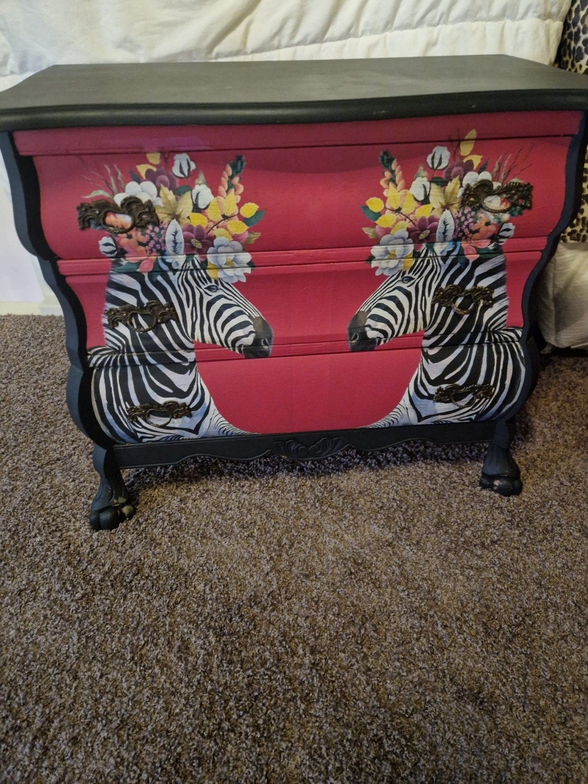 Unieke ladekast met zebra- of papegaaienprint, Eclectisch, Bohemian, Uniek, Gebruikt, 25 tot 50 cm, Overige houtsoorten
