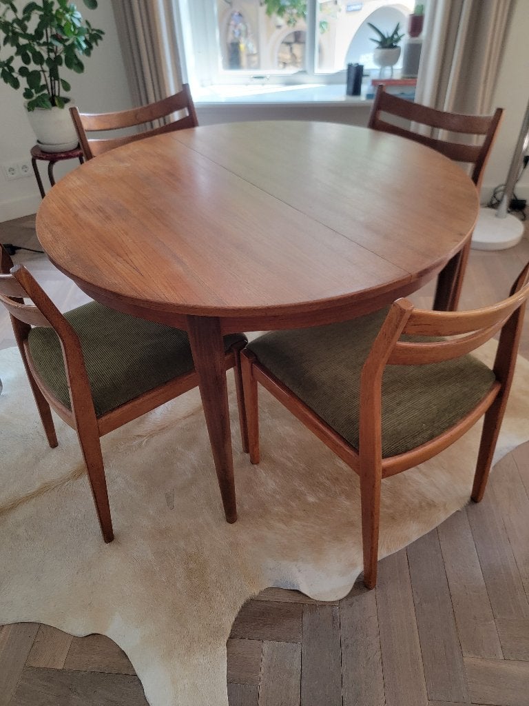 Mid century table & chair set, Ophalen, Gebruikt, Mid century, 100 tot 150 cm