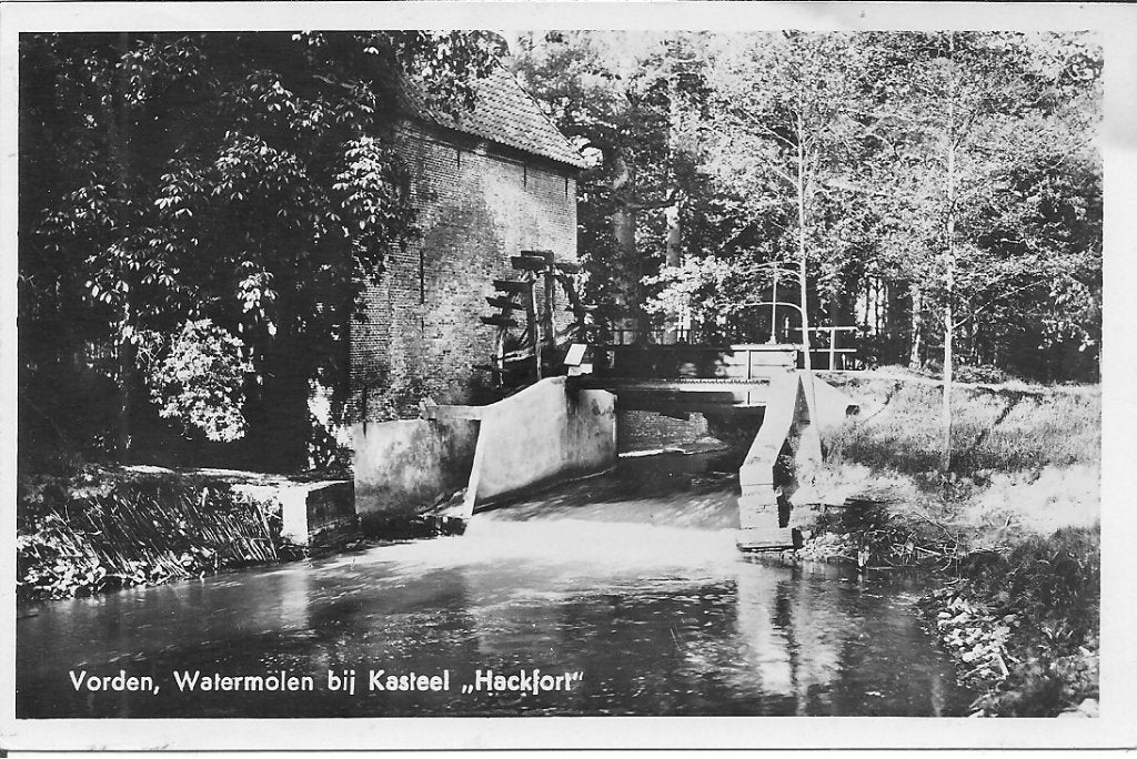Oude ansichtkaart Vorden, Watermolen bij Kasteel 'Hackfort', Ophalen of Verzenden, 1940 tot 1960, Gelopen, Gelderland