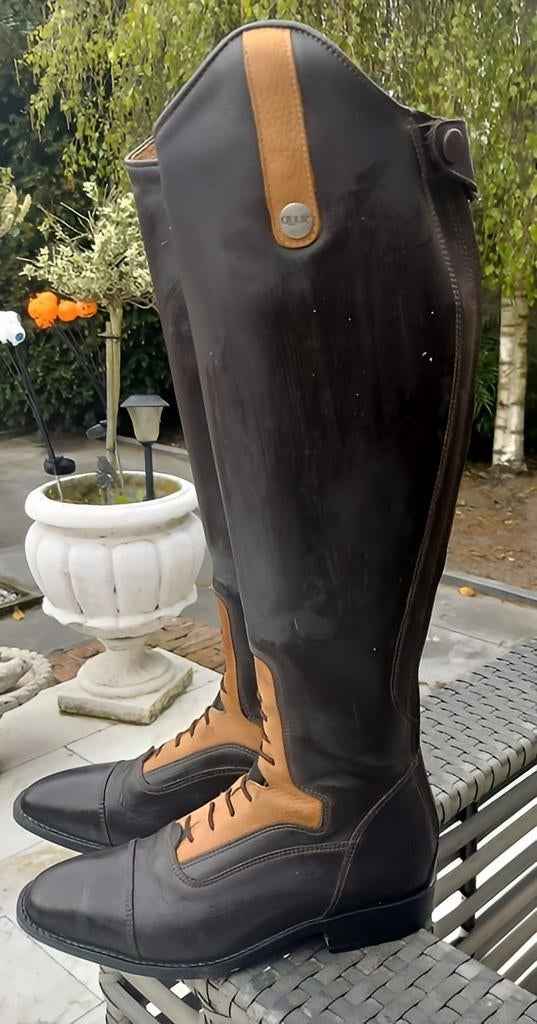 Leren paardrijlaarzen zgan 38 donker bruin met cognac accent, Ophalen, Zo goed als nieuw, Overige soorten, Schoeisel