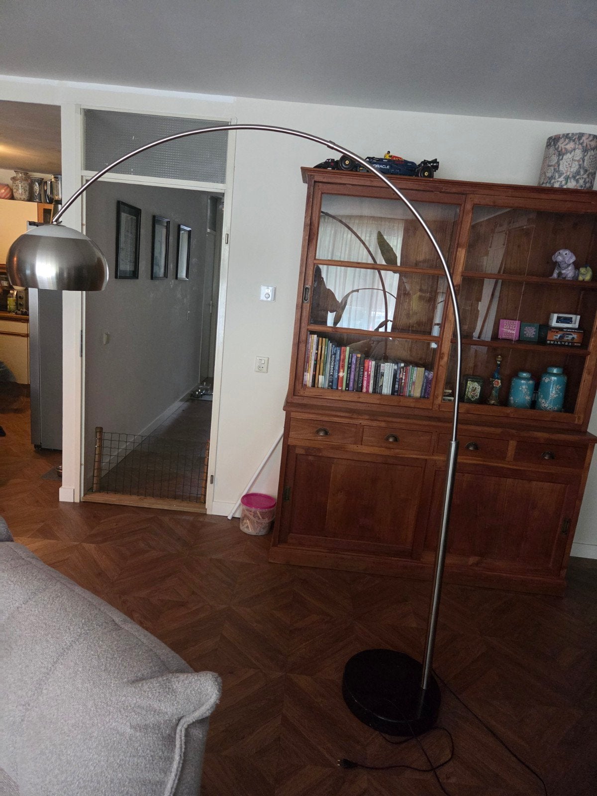 Vintage booglamp, Ophalen, Glas, E27 (groot), 150 tot 200 cm