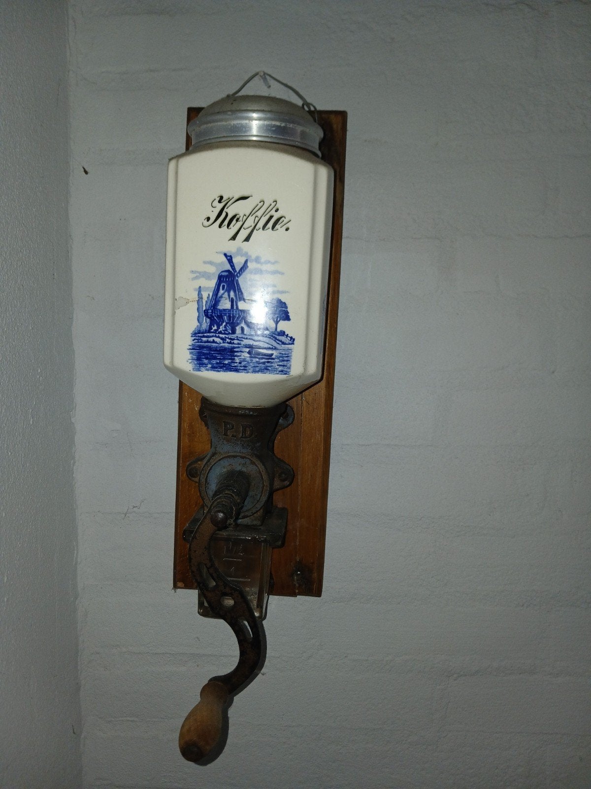 Antieke koffiemolen met Delfts blauw decor, Ophalen of Verzenden