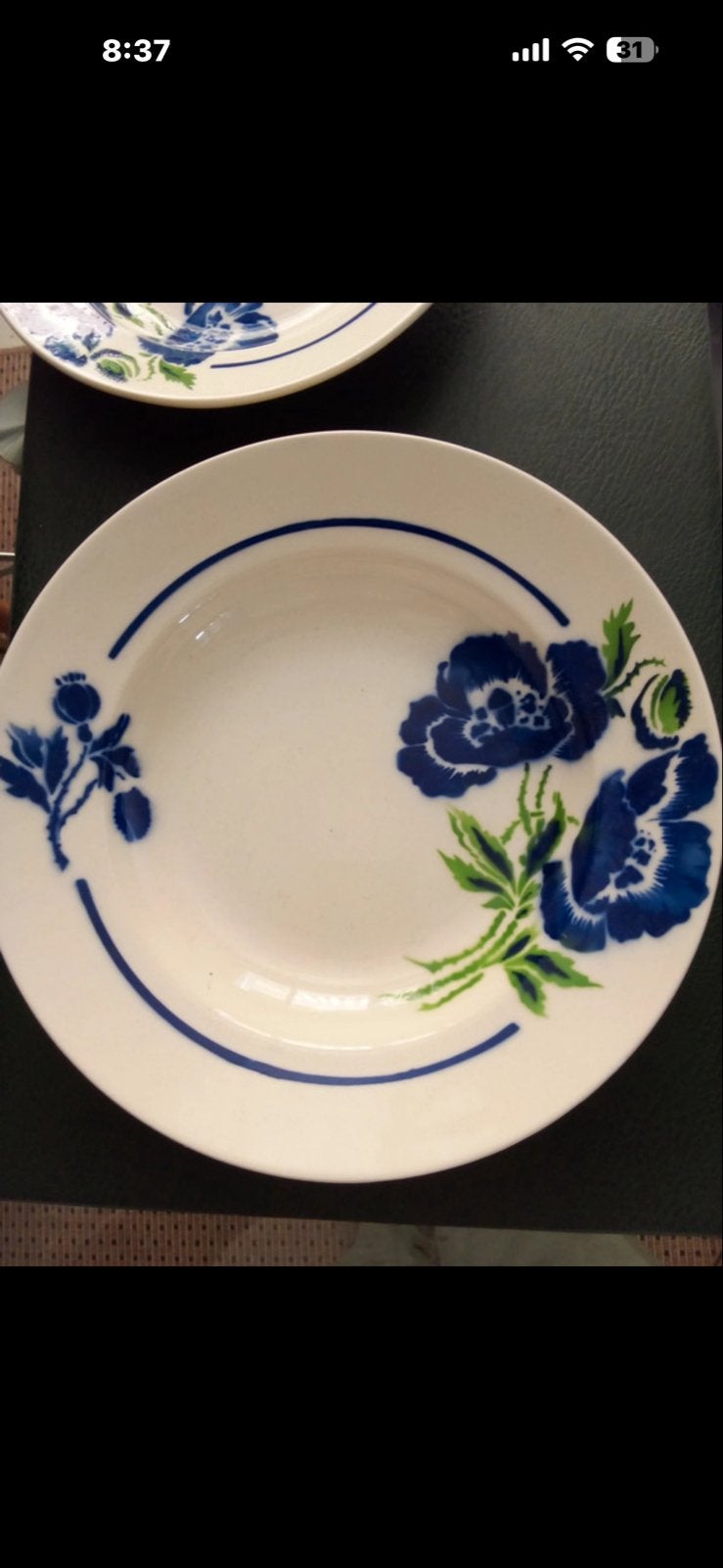 4 Franse vintage soepborden met blauw bloemmotief, Ophalen of Verzenden