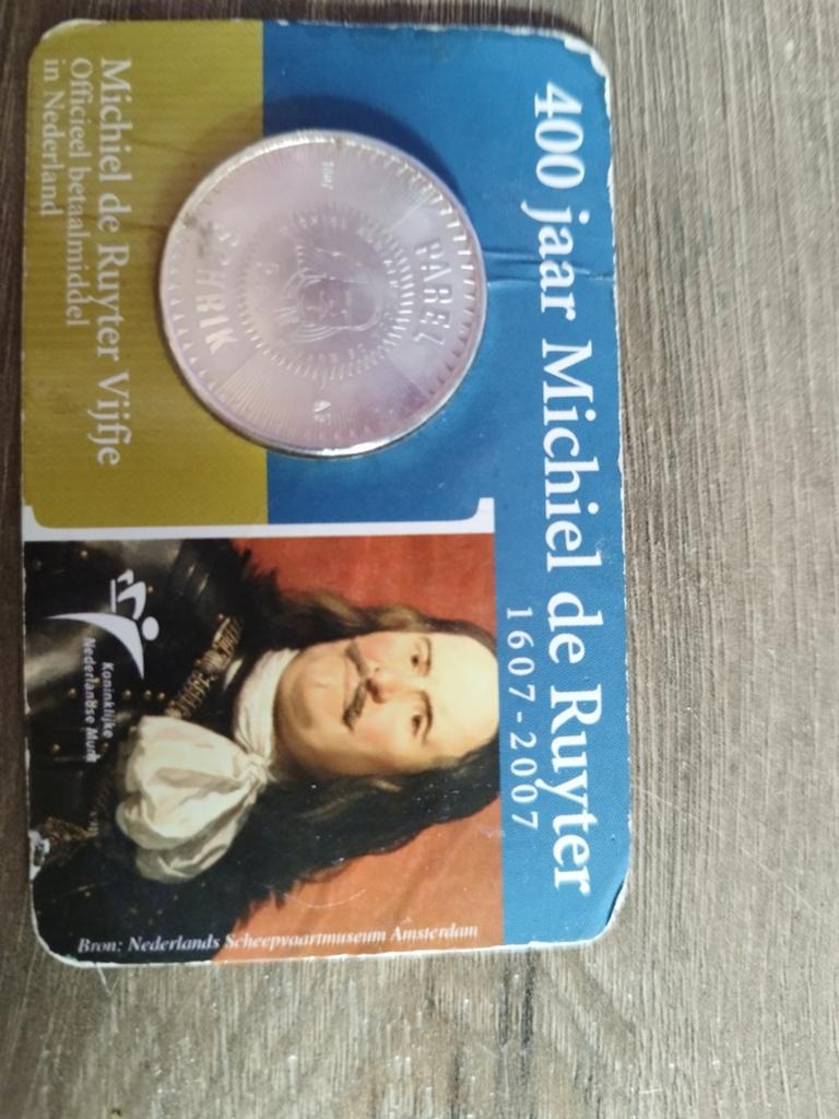 Zilveren Michiel de Ruyter Vijfje 2007 - 400 Jaar, Koningin Beatrix, Zilver, Euro's, Ophalen of Verzenden