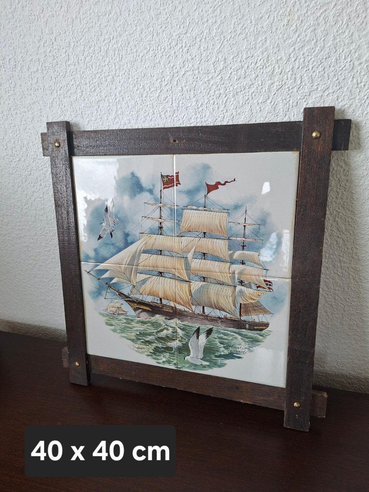 Vintage Schilderij Zeilschip op Tegels - 40x40 cm, Ophalen