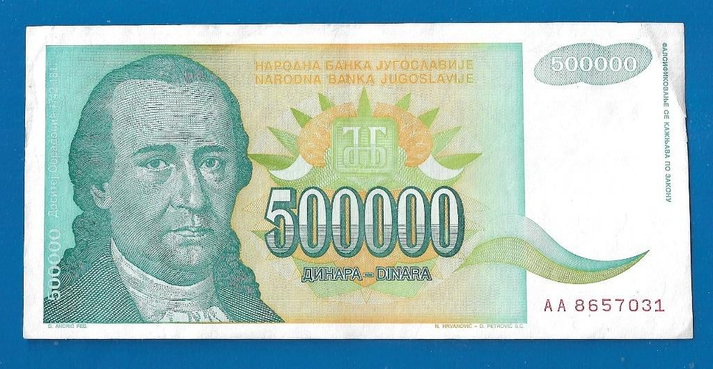 Joegoslavië biljet 500.000 Dinara - 1993, Verzenden, Joegoslavië, Los biljet