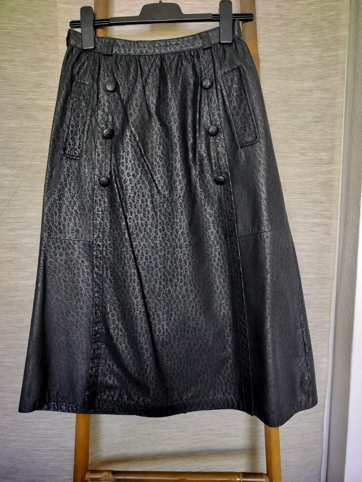 Vintage leren rok met luipaardprint, Maat 38/40 (M), Zwart, Ophalen of Verzenden, Zo goed als nieuw