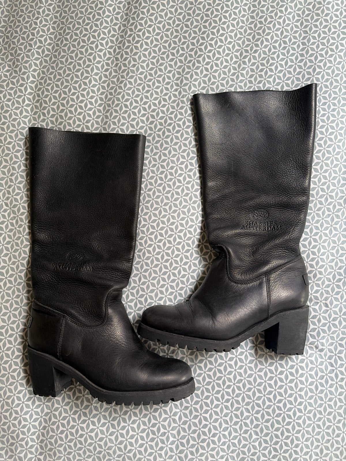 Shabbies zwarte leren laarzen maat 37, hak 7 cm, Ophalen of Verzenden, Gedragen, Zwart, Hoge laarzen