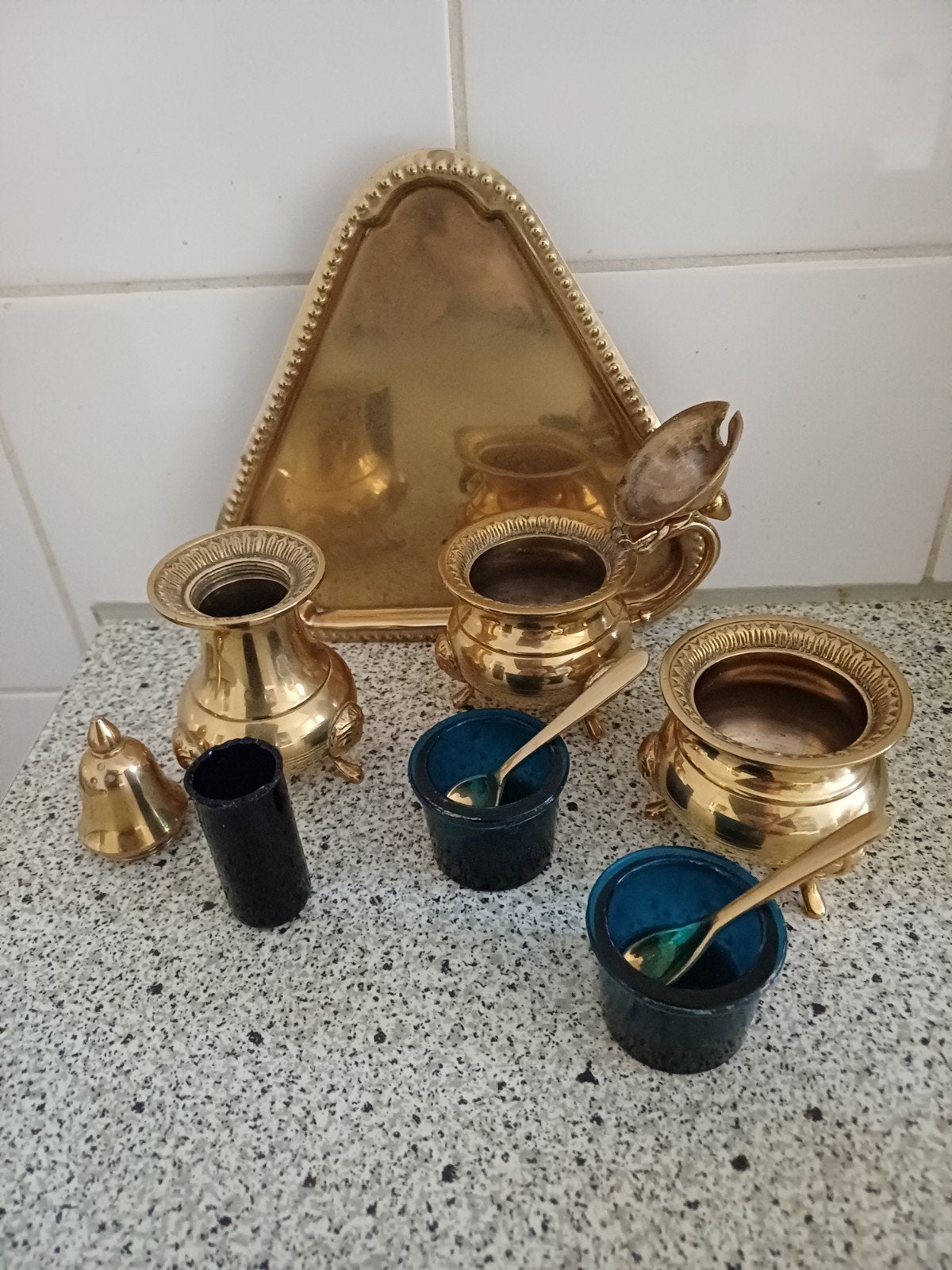 Koper of messing peper,zout,mosterd setje, Ophalen of Verzenden