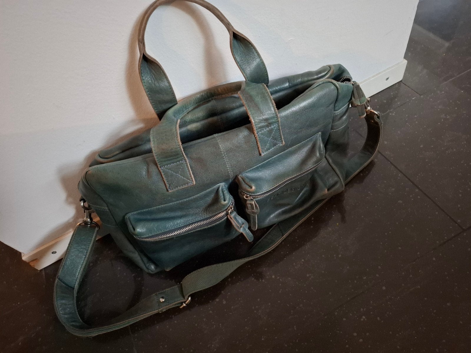 Bear Design leren tas laptop, werk, school, akte, Blauw, Zo goed als nieuw, Leer, Ophalen