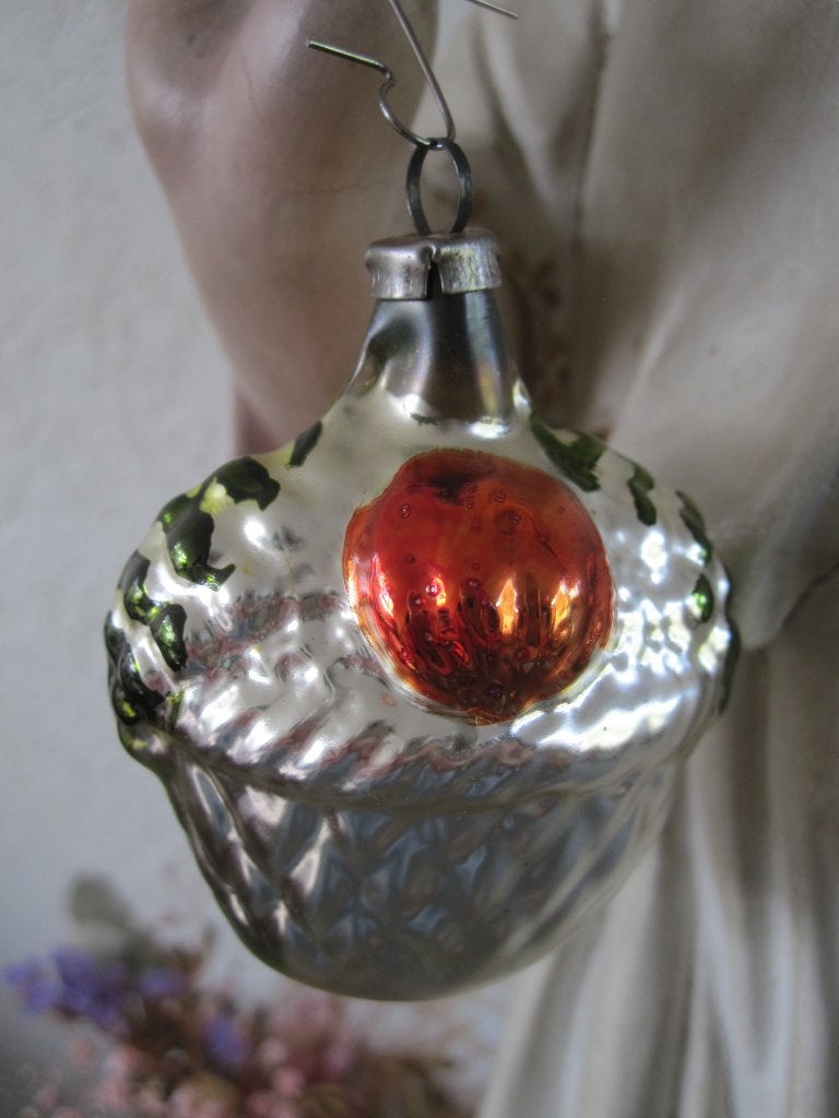(24) Antiek vintage oude kerstbal mandje bloemenmand, Ophalen of Verzenden