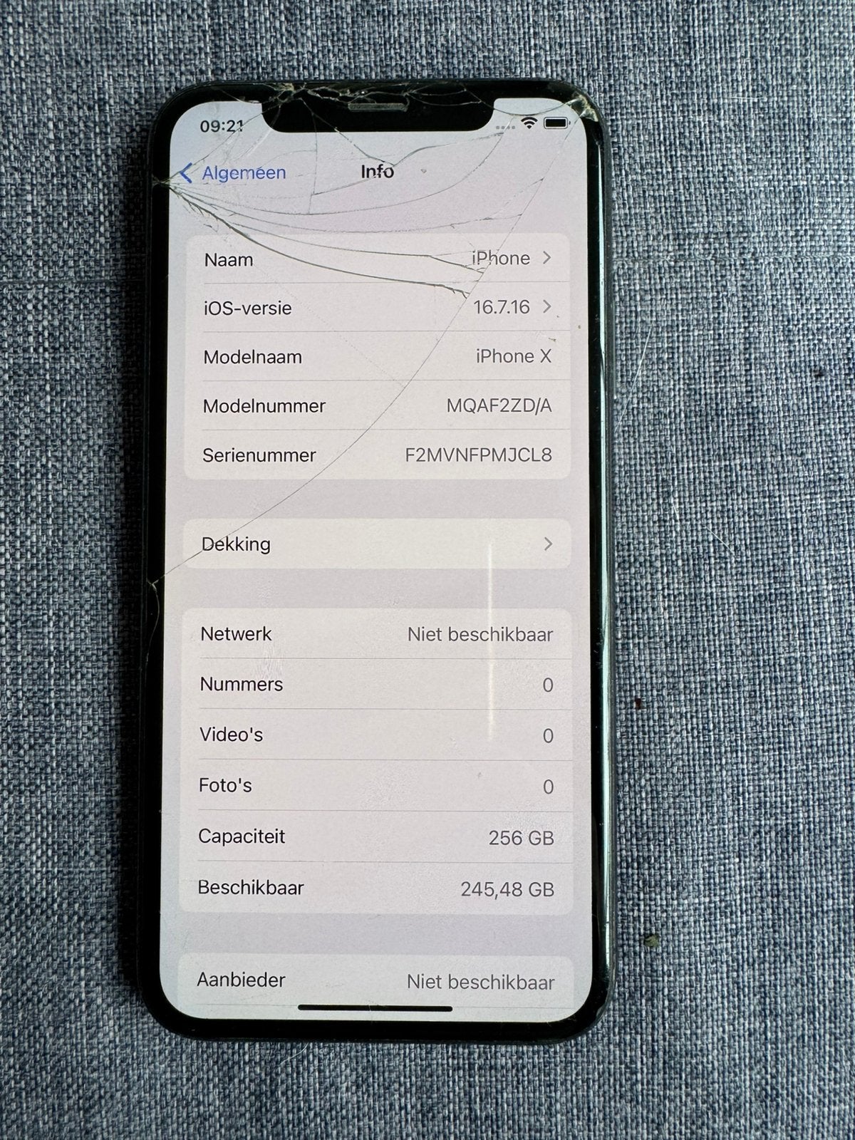 iPhone X - 256GB - barsten, Ophalen of Verzenden, Zo goed als nieuw, Zwart, 256 GB