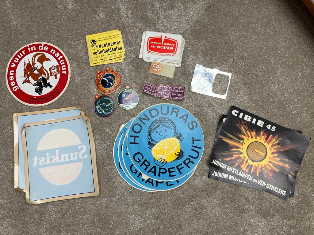 Verzameling Oude Stikkers: Apollo 11, IX en 14, Sunkist, etc, Verzamelen, Stickers, Ophalen of Verzenden, Gebruikt, Overige typen
