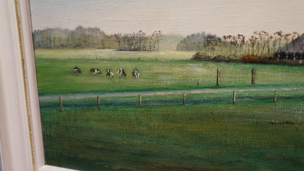 Fries landschap Boerderij Koeien Makkinga olieverf H de Jong, Ophalen, Doek, Dieren, Olieverf