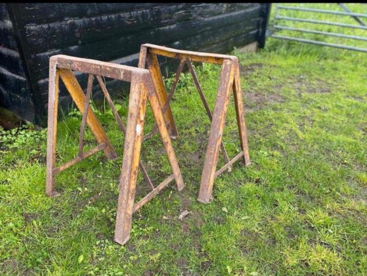 Vintage ijzeren schragen poten voor tafel, Ophalen of Verzenden, Overige typen, Minder dan 2 meter