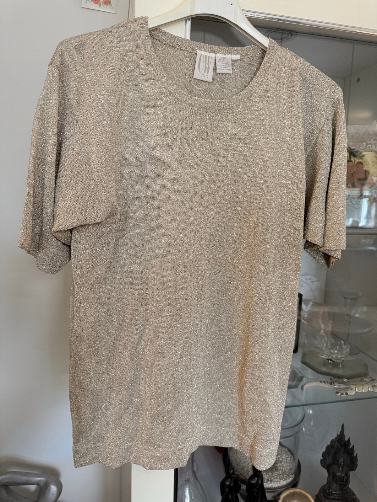 Gouden glitter top met korte mouwen maat L, Maat 42/44 (L), Ophalen of Verzenden, Zo goed als nieuw, Korte mouw