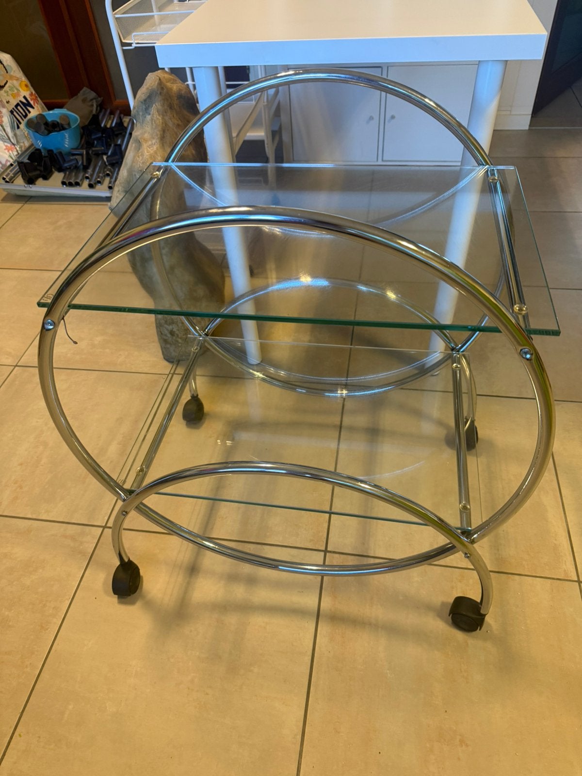 Bijzettafel glas rijdend, Ophalen, Zo goed als nieuw