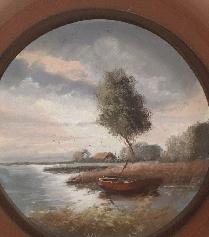 Handgeschilderd wandbord - Landschap door Willem Kroon, Ophalen