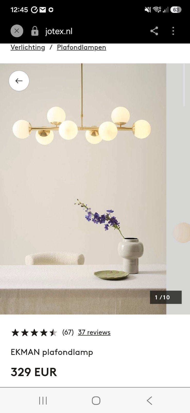 Jotex Ekman Plafondlamp - Stijlvolle Hanglamp, Ophalen, Zo goed als nieuw, Glas