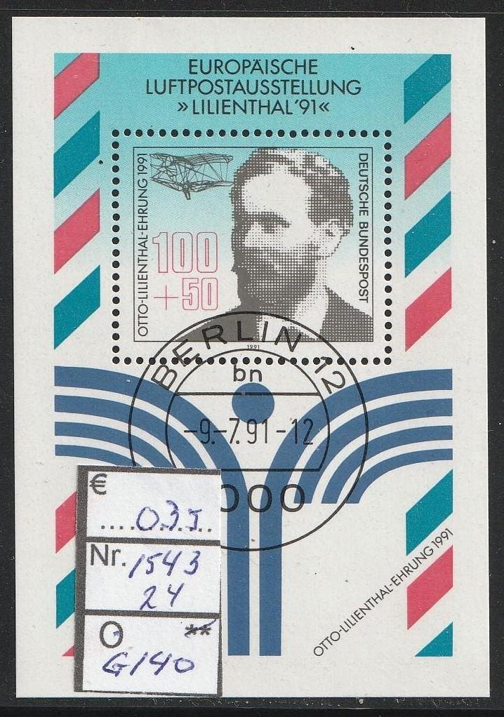 Bund Lilienthal '91 Blok 24 Michel 1543 Nr.G140g, Verzenden, 1990 tot heden, Gestempeld