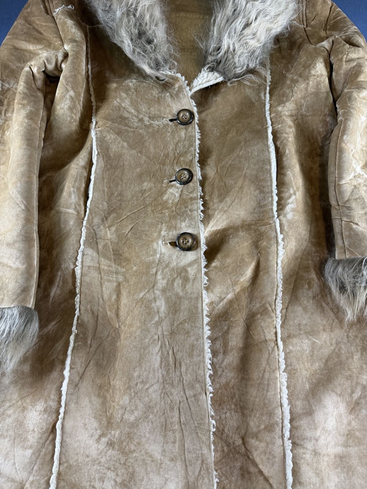 Bruine Afghaanse jas (lammy coat / pennycoat), Vintage, Bayline Vintage Trading, Bruin, Verzenden, Maat 42/44 (L)
