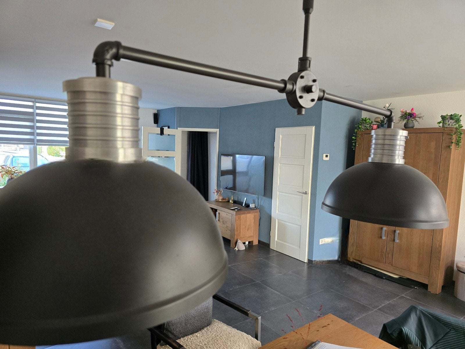 hanglamp Pipeline zwart industrieel, Ophalen, Gebruikt, E27 (groot), Metaal