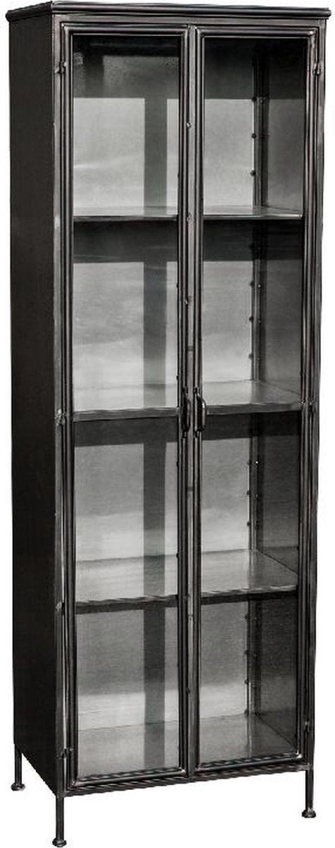 Industriële vitrinekast metaal met glazen deuren, Huis en Inrichting, Glas, Industrieel, Vintage, 150 tot 200 cm, 25 tot 50 cm