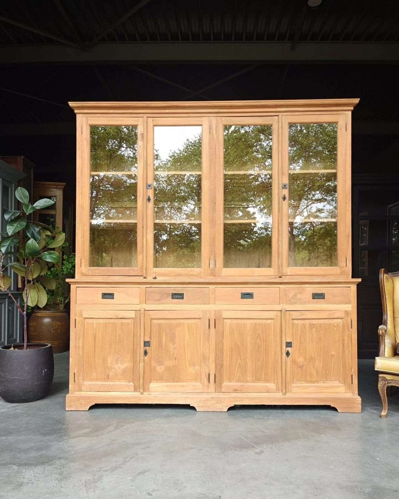 Teakhouten buffetkast | Winkelkast teak | Vitrinekast #3166, Glas, Vintage / antiek, Gebruikt, Met deur(en)