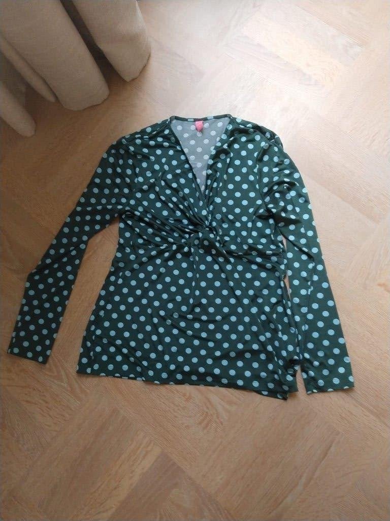 Kyra en Ko donkergroene blouse lichtblauwe stip, xxl (42/44), Maat 42/44 (L), Ophalen of Verzenden, Zo goed als nieuw, Kyra & Ko