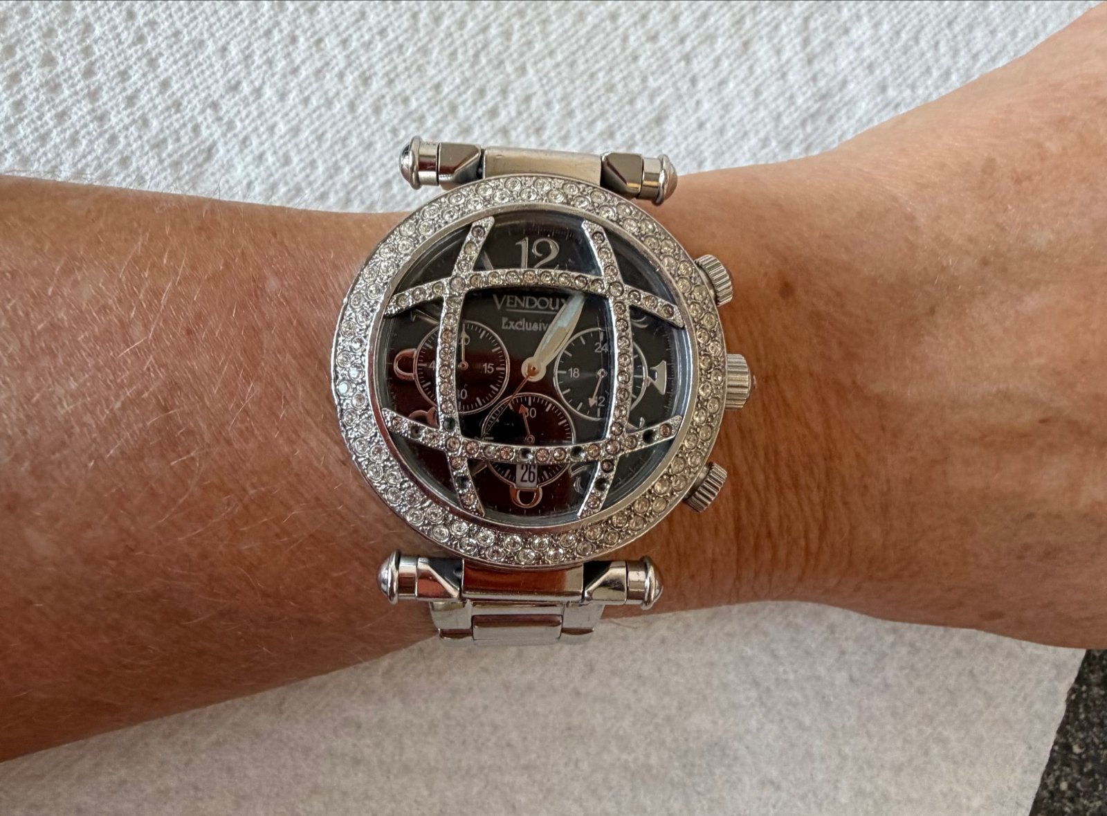 Vendoux Exclusive “The Grid” Dames Horloge met Strass, Overige merken, Gebruikt, Staal, Polshorloge
