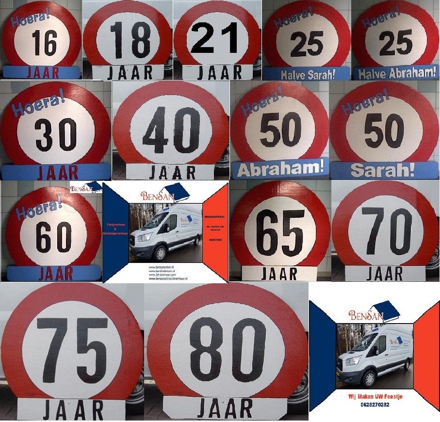 16 18 20 21 25 30 40 50 60 65 70 75 80 bord BenSan Enter, Ophalen, Zo goed als nieuw, Verjaardag