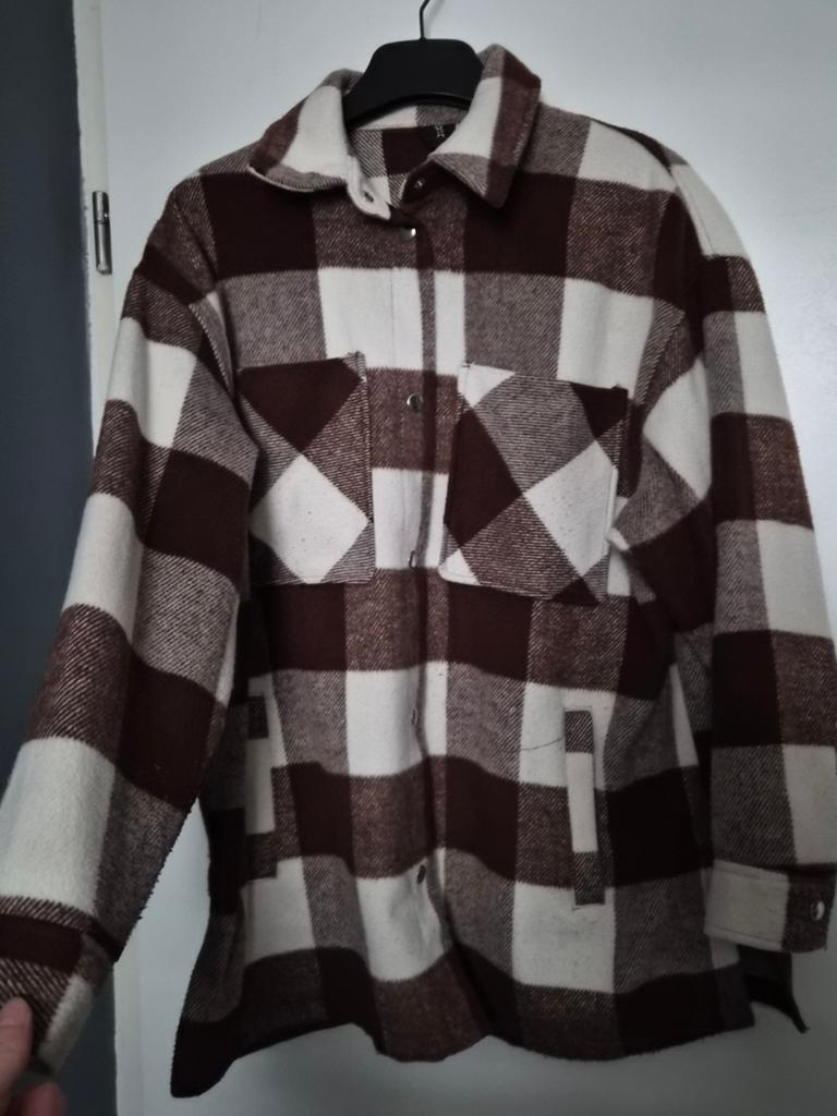 H&M Geruite Shacket Bruin/Wit, Maat S, H&M, Bruin, Ophalen of Verzenden, Zo goed als nieuw