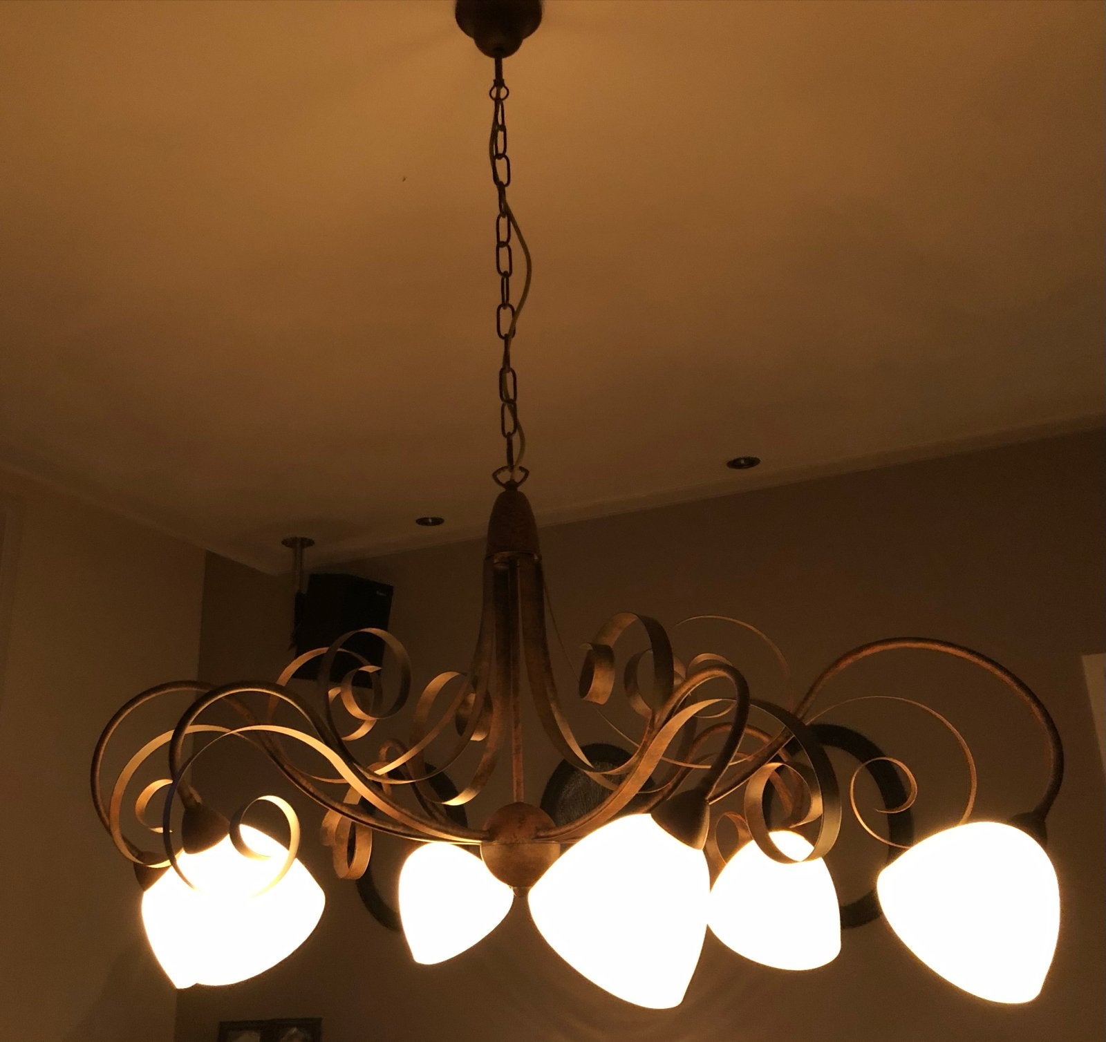 Prachtige vintage kroonluchter met 6 lampen, Ophalen, Gebruikt, Metaal, E14 (klein)