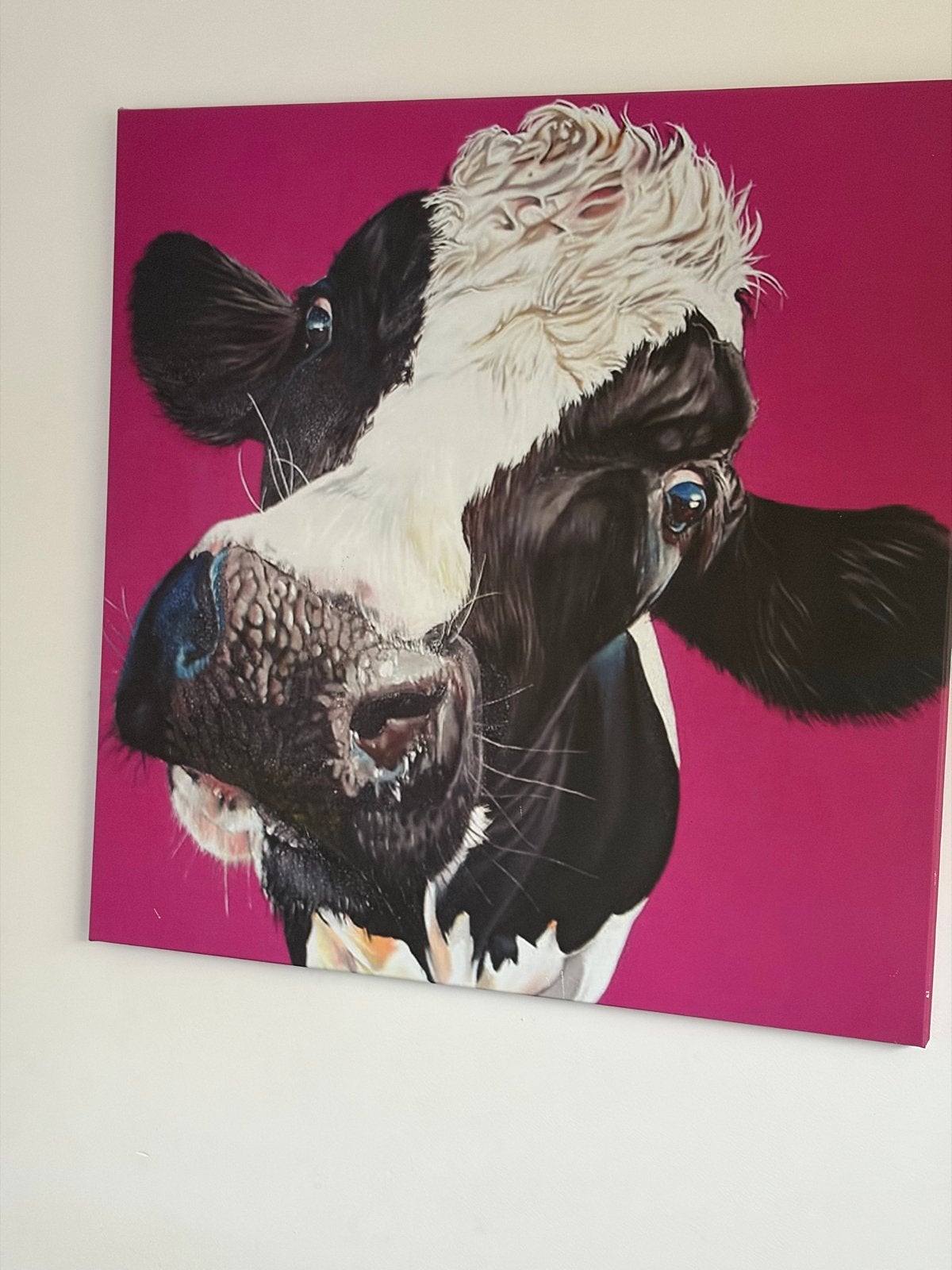 Koe op canvas - Modern schilderij met levendige kleuren, Dieren, Overige technieken, Textiel, Ophalen