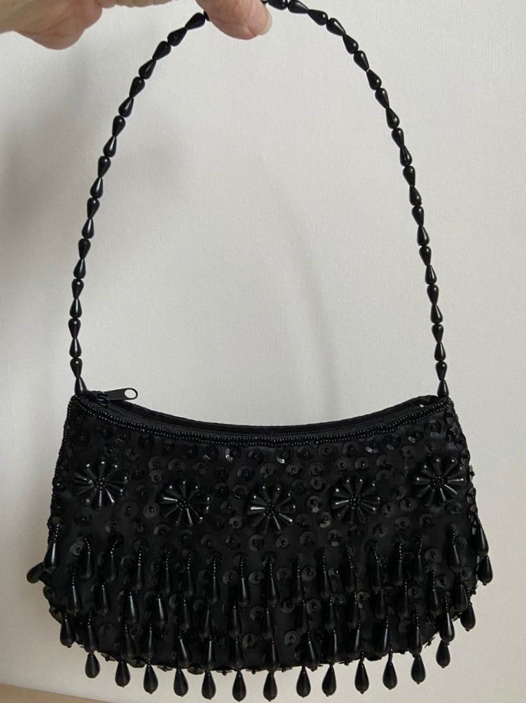 Vintage Tasje Zwart Lovers en Kralen 22 cm, Ophalen of Verzenden, Gebruikt, Zwart, Handtas