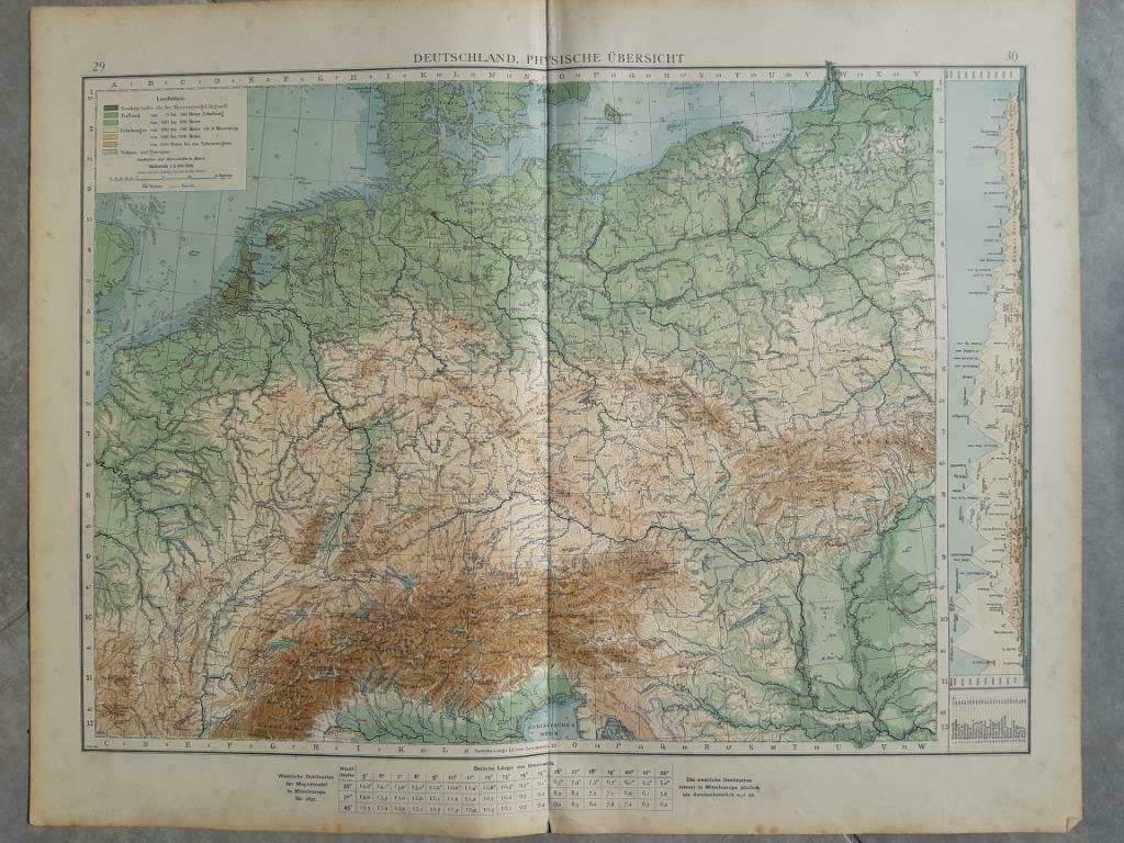29-30/ hoogtekaart van Noord en Midden Europa litho uit 1899, Ophalen of Verzenden
