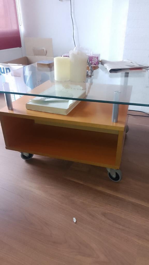 Salontafel met glazen plaat, moet weg., Ophalen, 50 tot 100 cm, Glas, Vierkant