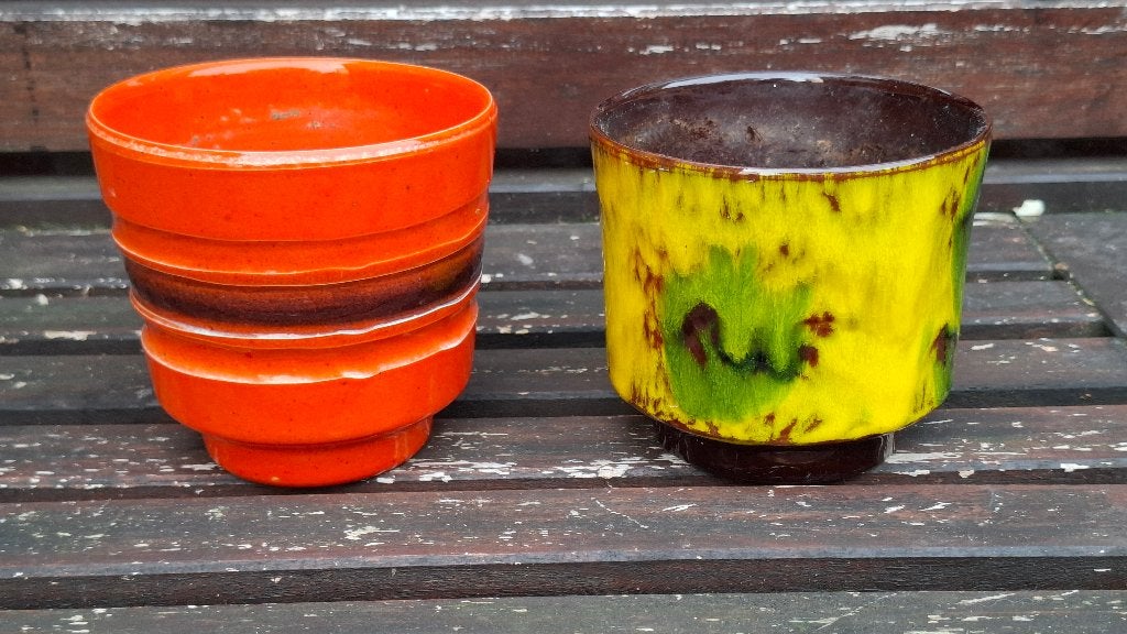 Vintage jaren 70 bloempotjes, Ophalen, Gebruikt, Rond, Binnen
