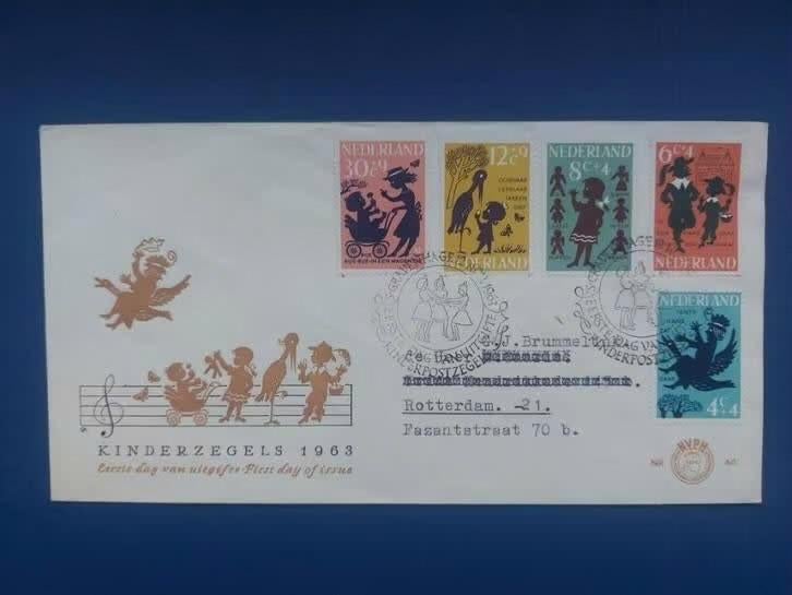 Postzegel NL 1963 FDC 60 Kinderzegels 17-05, Postzegels en Munten, Postzegels | Nederland, Ophalen of Verzenden, Na 1940, Gestempeld