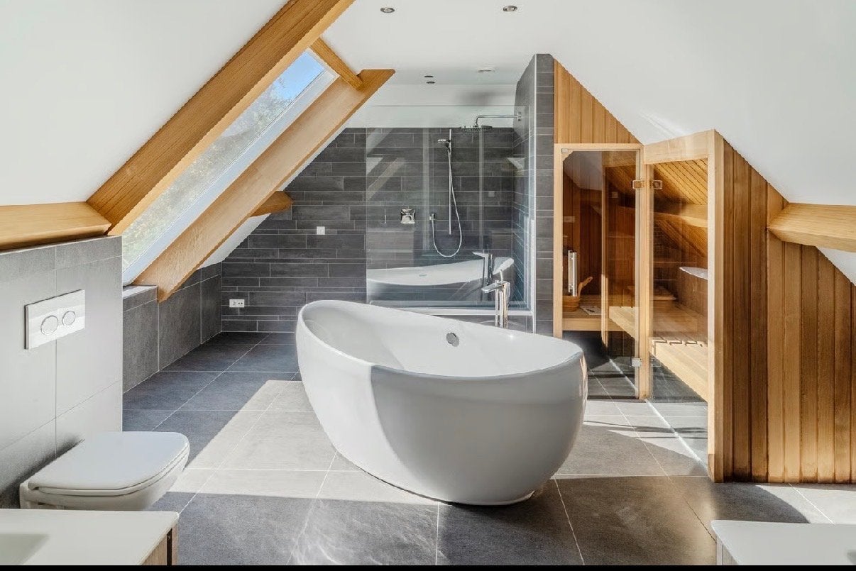 Complete Luxe badkamer Vrijstaand Bad en Sauna voor Badkamer, Ophalen of Verzenden, Uc, Bad, Uc