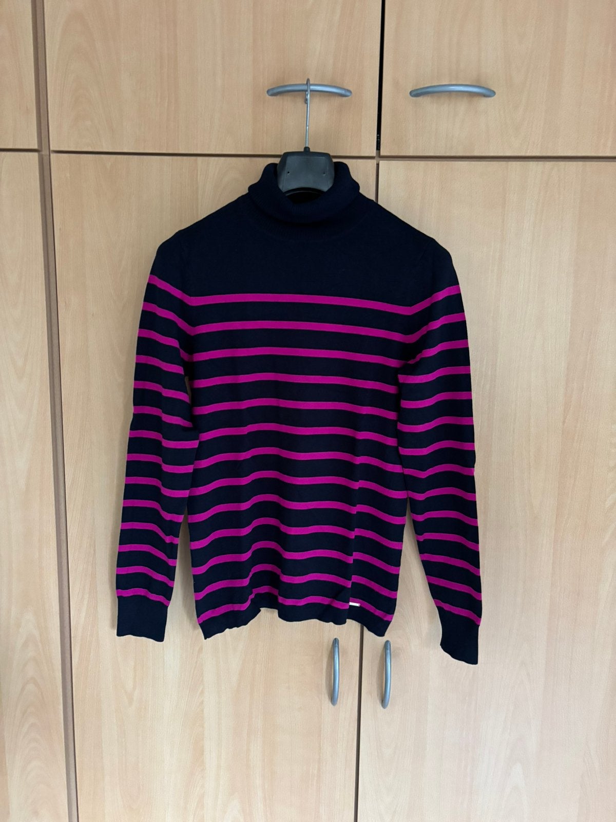 Donkerblauwe coltrui met paarse streepjes Taifun, Verzenden, Nieuw, Maat 36 (S), Blauw