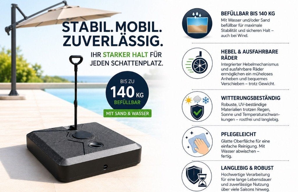XL Parasolvoet verrijdbaar vulbaat tot 140kg, Tuin en Terras, Roystore.nl@gmail.com, Nieuw, Ophalen of Verzenden, Gardisimo