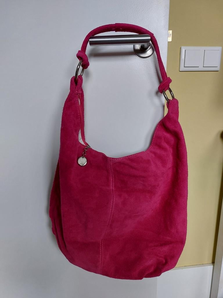 Shopper, fuchsia-kleurige suède shopper, met ritsvak, Ophalen of Verzenden, Zo goed als nieuw, Roze, Shopper