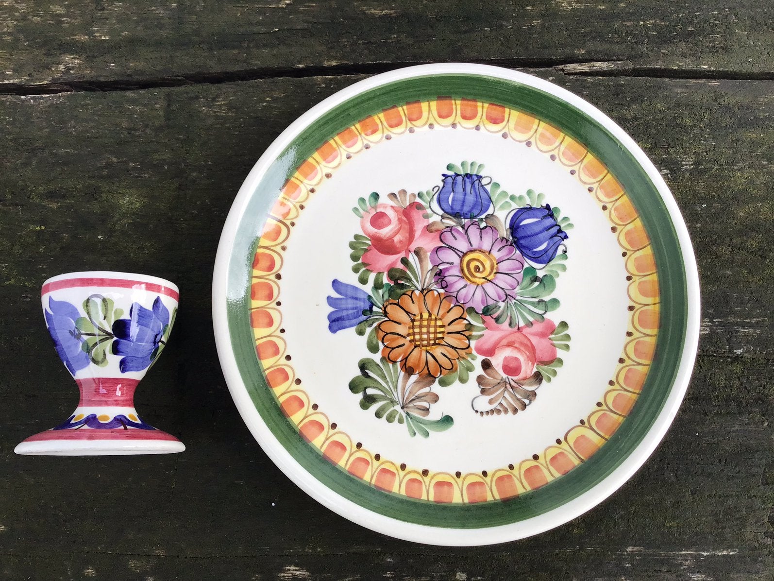 Wechsler Tiroler Majolica wandbordje + eierdop - beker, Antiek en Kunst, Ophalen of Verzenden